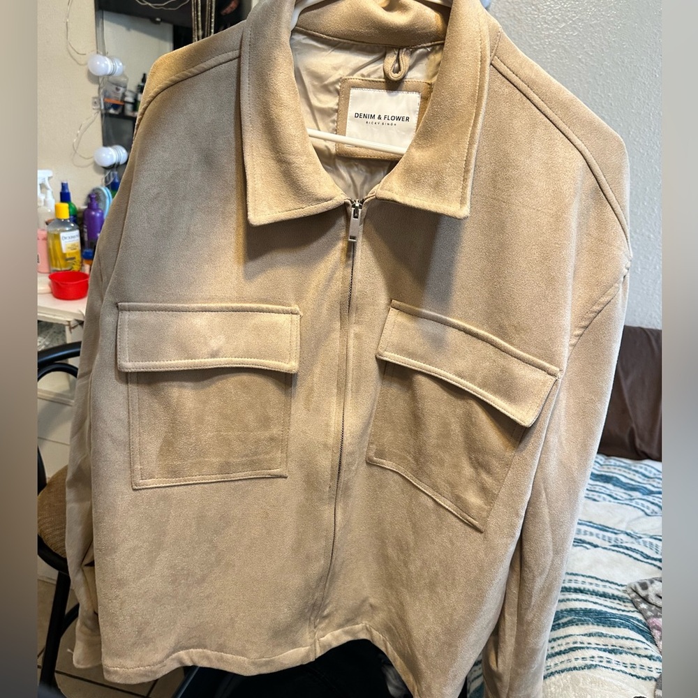 Denim & Flower Light Beige Zip-Front Jacket